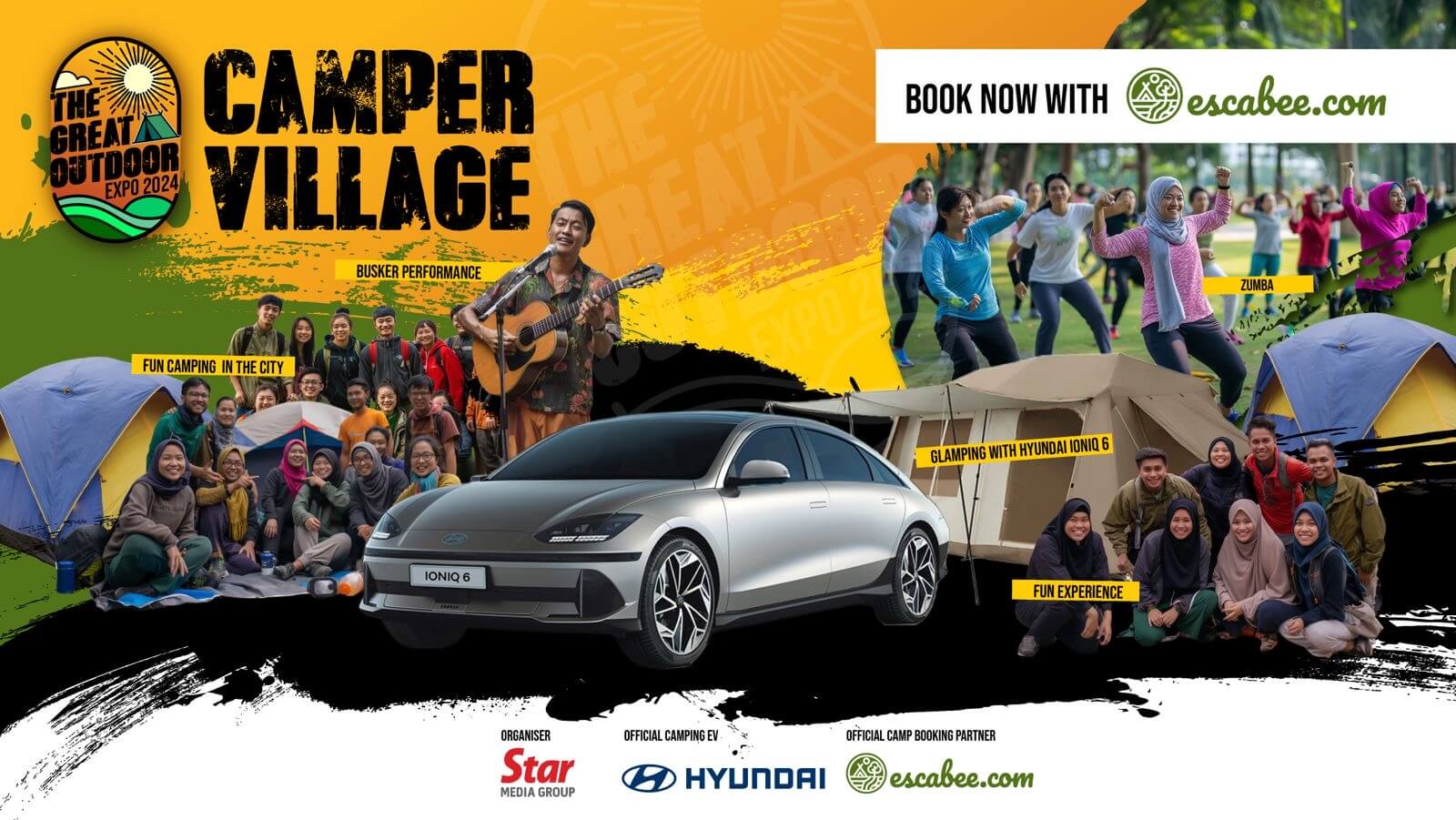 Get ready to embark on an urban camping escapade like no other at The Great Outdoor Expo 2024, happening from May 31st to June 2nd. One of the most anticipated highlights of this year's event is Camper Village, offering a unique opportunity for city dwellers to experience the great outdoors without leaving the comfort of the city.

For those looking for a touch of luxury, Camper Village offers three distinct camping packages. The Hyundai Glamping Camps, limited to just 10 spots, provide a luxurious camping experience powered by Hyundai IONIQ 5 and IONIQ 6. These camps feature standard 3-pin plugs, ensuring a seamless camping experience without compromising on comfort. The vehicles also boast the innovative Vehicle-to-Load (V2L) feature, capable of delivering up to 3.6 kW to external devices through a standard three-prong wall outlet. Additionally, Hyundai's Electric-Global Modular Platform (E-GMP) ensures superior stability when towing trailers and caravans, providing peace of mind for those looking to explore the great outdoors with their vehicles.

Camper Village is set to offer a plethora of activities catering to all interests. In the mornings, guests can kick-start their day with invigorating group exercises, lively Zumba sessions, and engaging outdoor sports. As the day unfolds, the village transforms into a hub of excitement with indoor adventures such as wall climbing, abseiling, flying fox, and archery tag. For those seeking a more relaxed experience, there will also be a charming petting zoo, kids' coloring contests, and an intriguing treasure hunt.

As the sun sets, Camper Village comes alive with the enchanting melodies of busker performances, a bustling night market offering a variety of delights, and the inviting glow of campfires. The ambiance is set to be truly magical, promising unforgettable evenings under the stars.