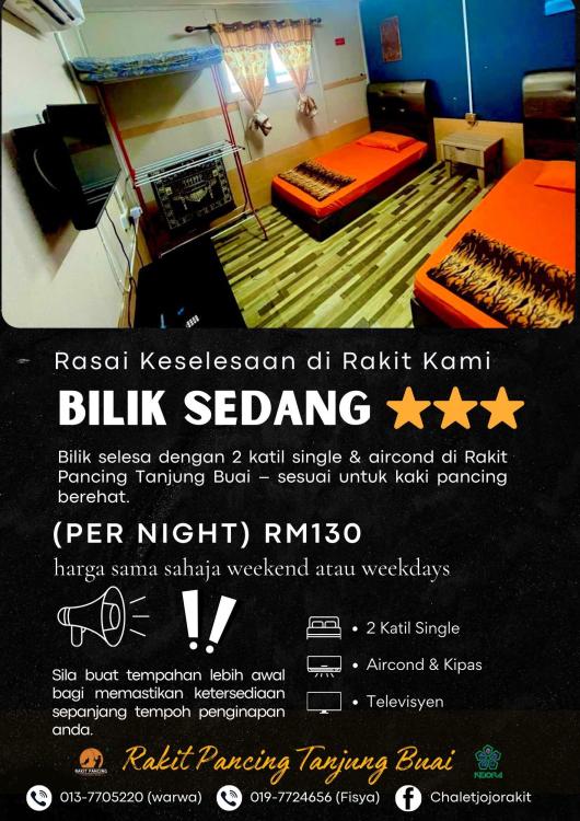BILIK SEDANG (2 KATIL SINGLE) AIRCOND at Rakit Pancing Tanjung Buai - Kejora