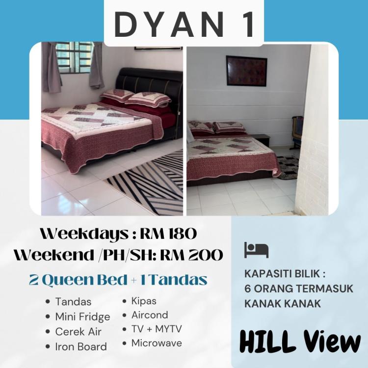 Zone A Studio Room (Hill view) at Dyan Chalet Pantai Merdeka