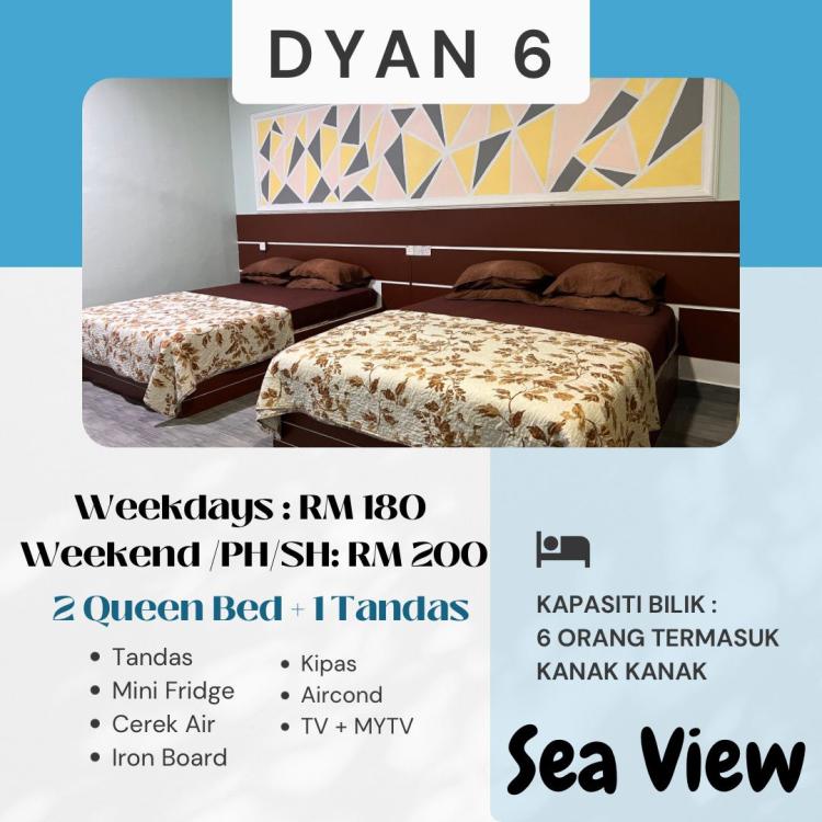 Zone B Studio Room (Sea View) at Dyan Chalet Pantai Merdeka