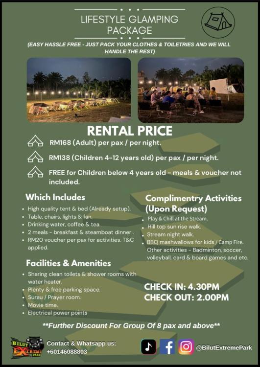 Lifestyle Glamping Package at Bilut Extreme Park